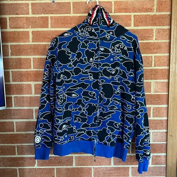 BAPE STA camo shark full zip hoodie psyche jacket Blue
